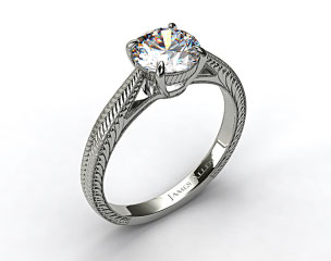14k White Gold Fluted Basket Diamond Engagement Ring